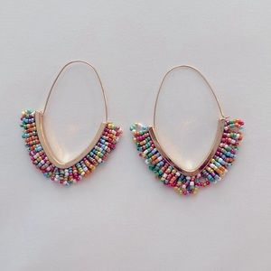 Women’s Gold Hoop Earrings with Multicolored Beading
